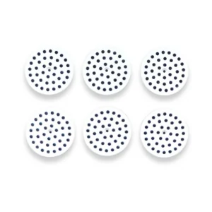 Vista frontal de 6 filtros de algodão com carvão ativado para purificação de ar no CPAP Cleaner Pro